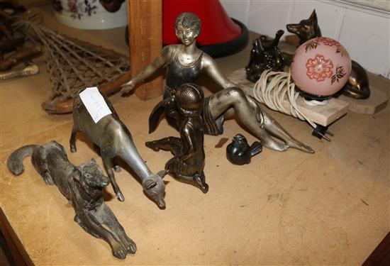 Collection of French metal Art Deco figures for lamps etc.